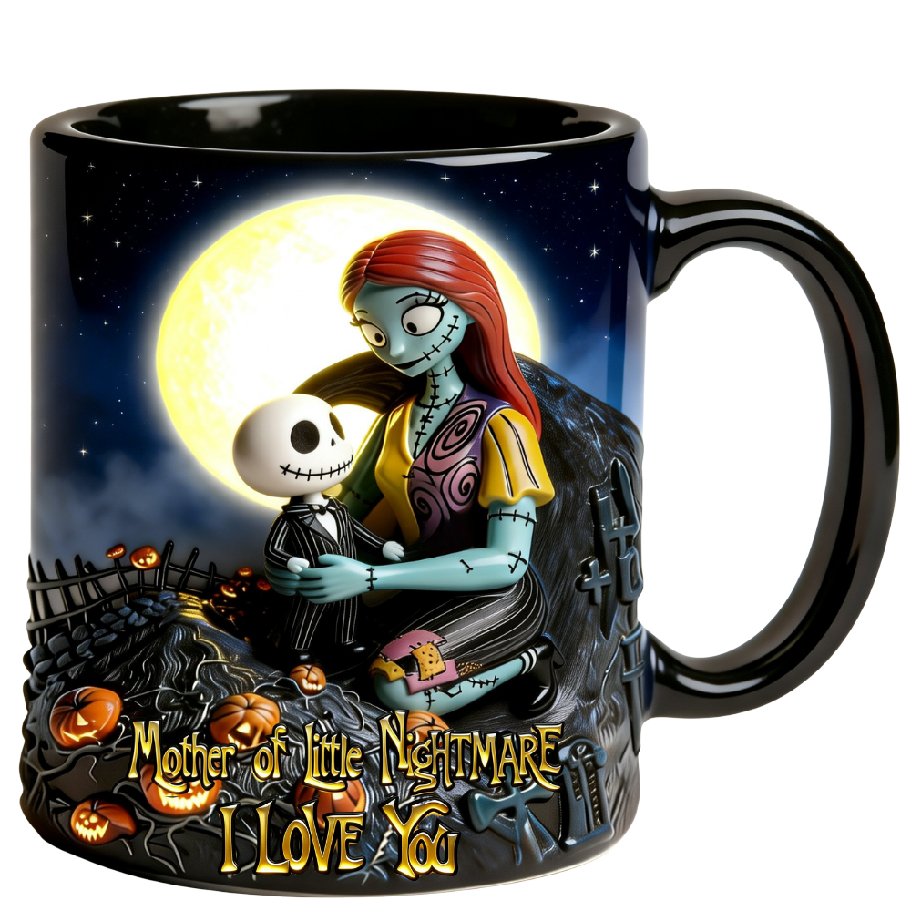Personalized Mom Mug – Custom Spooky Family Mug with Names, Gothic Mom Gift, Nightmare Style Mug, Halloween Gift for Mom