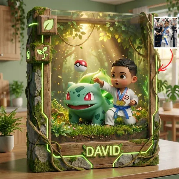 Personalized Pokemon Style Plaque – Custom Photo Plaque Gift for Kids, Custom Name Plaque, Unique Birthday Gift for Boy, Anime Inspired Gift