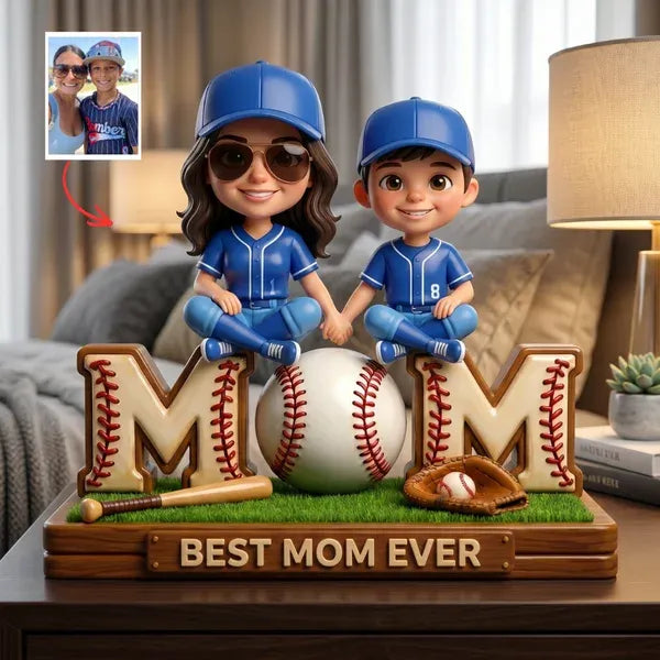 Custom Baseball Mom Photo Plaque – Personalized Gift For Mom, Turn Photo Into Cartoon Figurine, Unique Sports Mom Gift, Best Mom Ever Baseball Decor