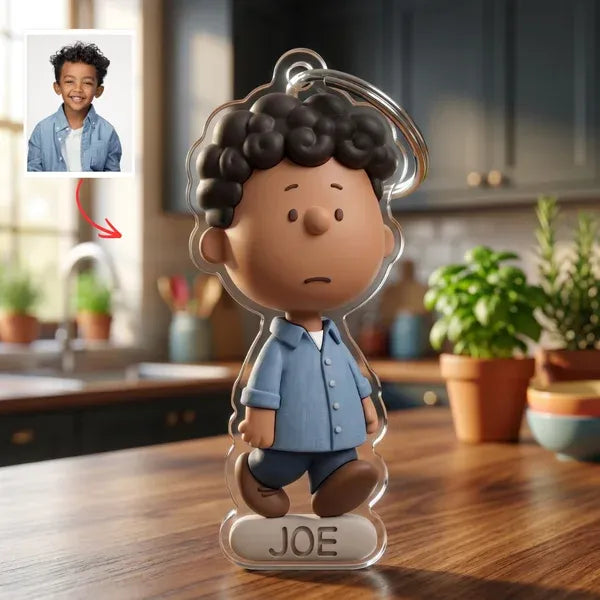 Custom Photo Keychain – Personalized Cartoon Keychain From Photo, Custom Name Keychain Gift For Kids, Cute Mini Figurine Keychain