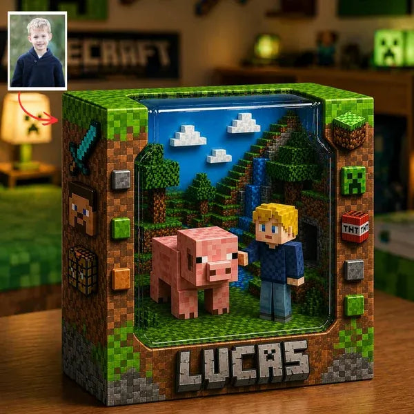 Custom Gaming Photo Plaque for Kids – Personalized Minecraft Style Gift, Custom Name Photo Keepsake, Gamer Room Decor, Birthday Gift for Boys Kids
