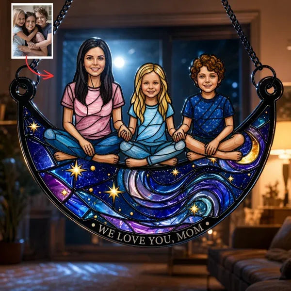 Custom Photo Suncatcher For Mom – Personalized Stained Glass Window Hanging, Moon & Star Design, Gift For Mom Mother's Day Gift