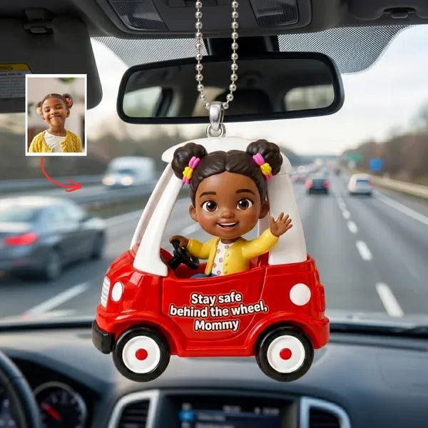 Custom Photo Car Hanging Ornament – Personalized Gift for Mom, Rearview Mirror Car Charm, Drive Safe Mommy Gift, Cute Photo Car Decor