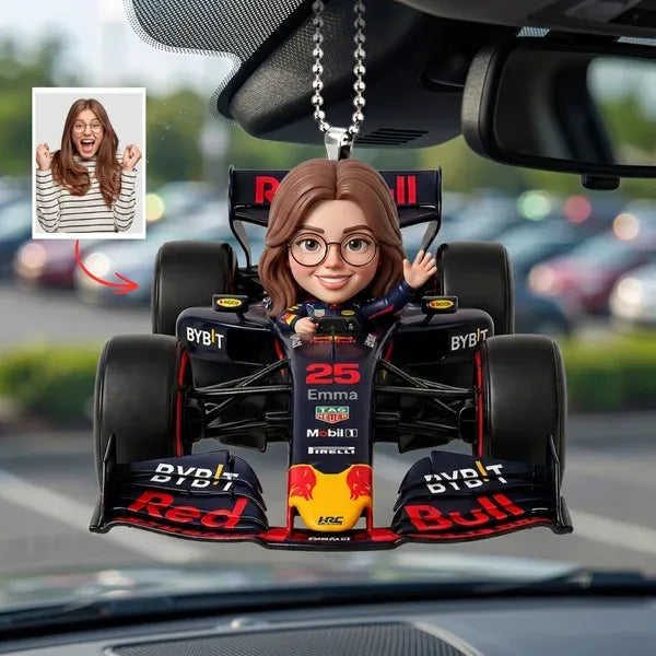 Custom Racing Car Photo Hanging Ornament – Personalized F1 Style Gift for Fans, Custom Driver Car Charm, Motorsport Gift, Rearview Mirror Decor