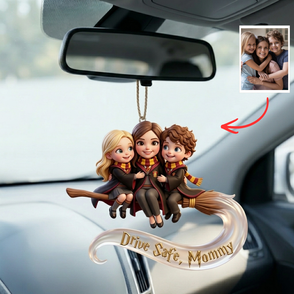 Personalized Car Hanging Ornament – Custom Photo Gift for Mom & Dad, Drive Safe Daddy/Mom Gift, Rearview Mirror Family Ornament