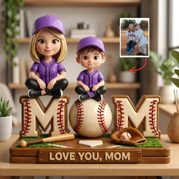 Custom Baseball Mom Photo Plaque – Personalized Gift For Mom, Turn Photo Into Cartoon Figurine, Unique Sports Mom Gift, Best Mom Ever Baseball Decor