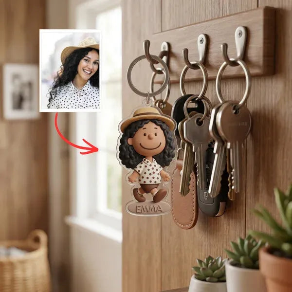 Custom Photo Keychain – Personalized Cartoon Keychain From Photo, Custom Name Keychain Gift For Kids, Cute Mini Figurine Keychain