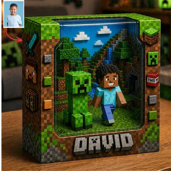 Custom Gaming Photo Plaque for Kids – Personalized Minecraft Style Gift, Custom Name Photo Keepsake, Gamer Room Decor, Birthday Gift for Boys Kids