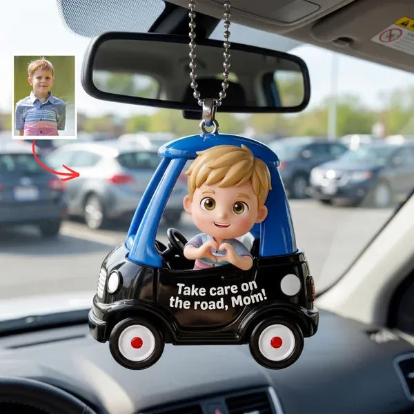 Custom Photo Car Hanging Ornament – Personalized Gift for Mom, Rearview Mirror Car Charm, Drive Safe Mommy Gift, Cute Photo Car Decor