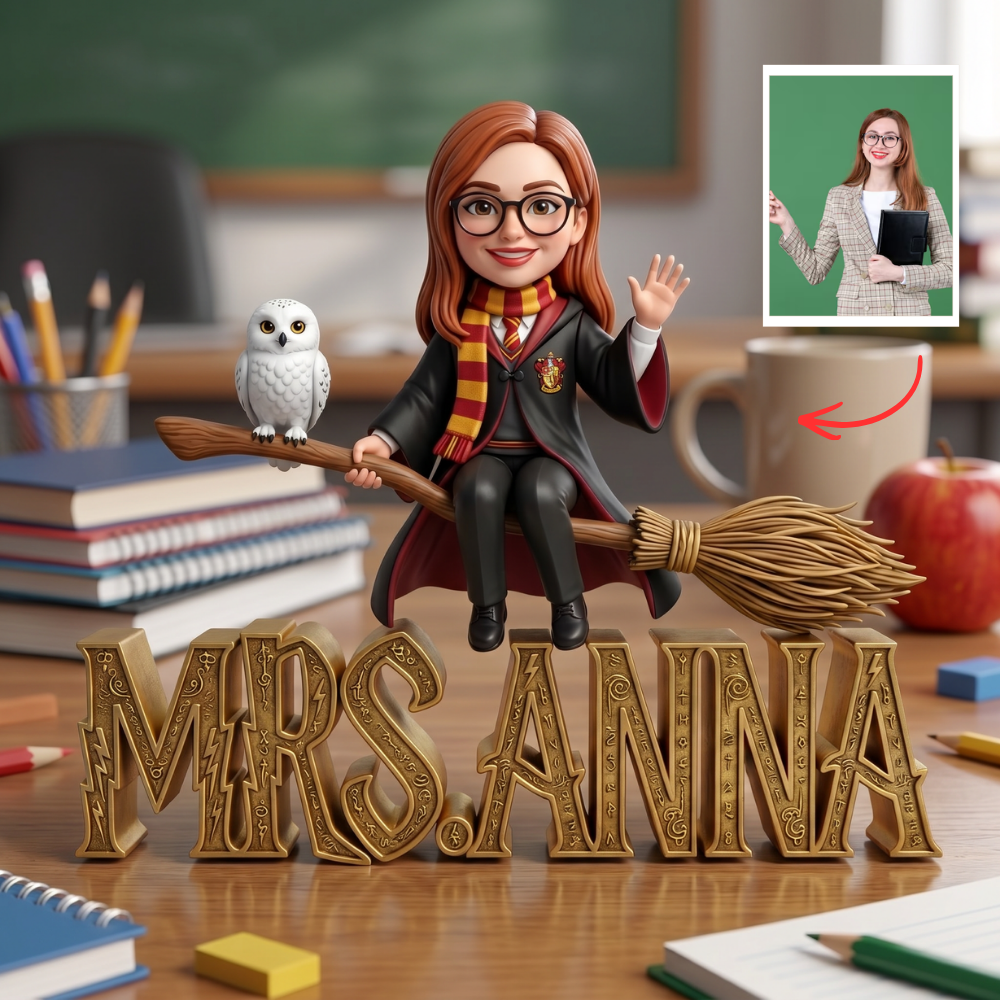 Personalized Teacher Plaque – Custom Photo Name Sign, Gift for Teacher, Classroom Decor, Wizard Theme Custom Plaque