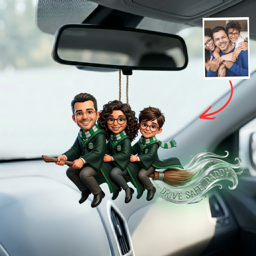 Personalized Car Hanging Ornament – Custom Photo Gift for Mom & Dad, Drive Safe Daddy/Mom Gift, Rearview Mirror Family Ornament