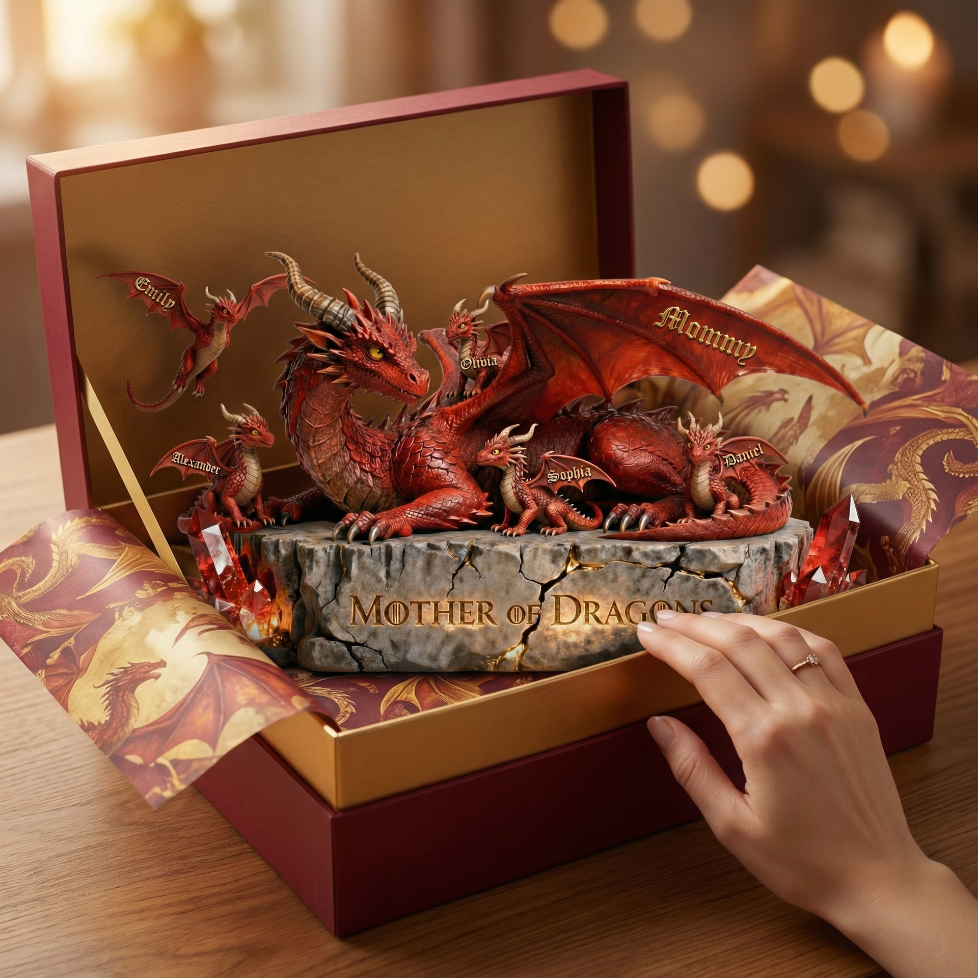 Custom Fantasy Dragon Mom Acrylic Plaque with Kids Names – Family Decor Gift For Mom