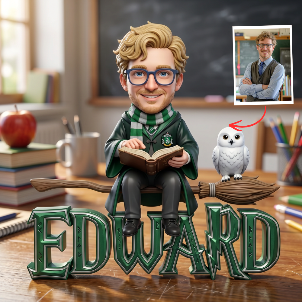 Personalized Teacher Plaque – Custom Photo Name Sign, Gift for Teacher, Classroom Decor, Wizard Theme Custom Plaque