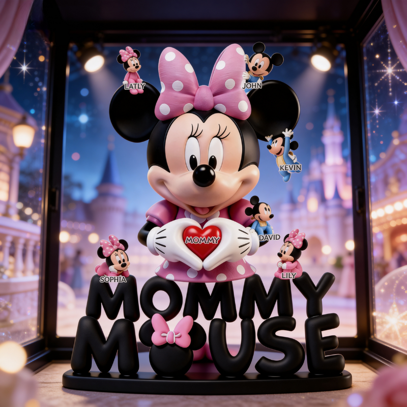Custom Name Mommy Mouse Acrylic Plaque with Children – Cute Cartoon Family – Gift For Mom