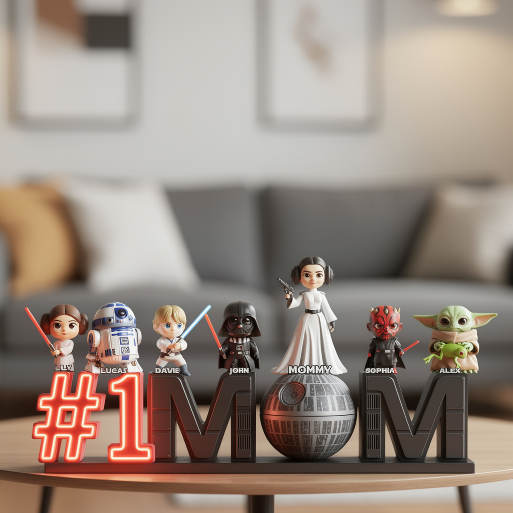 #1 Mom Personalized Space Family Acrylic Plaque with Kids Names Gift For Mom