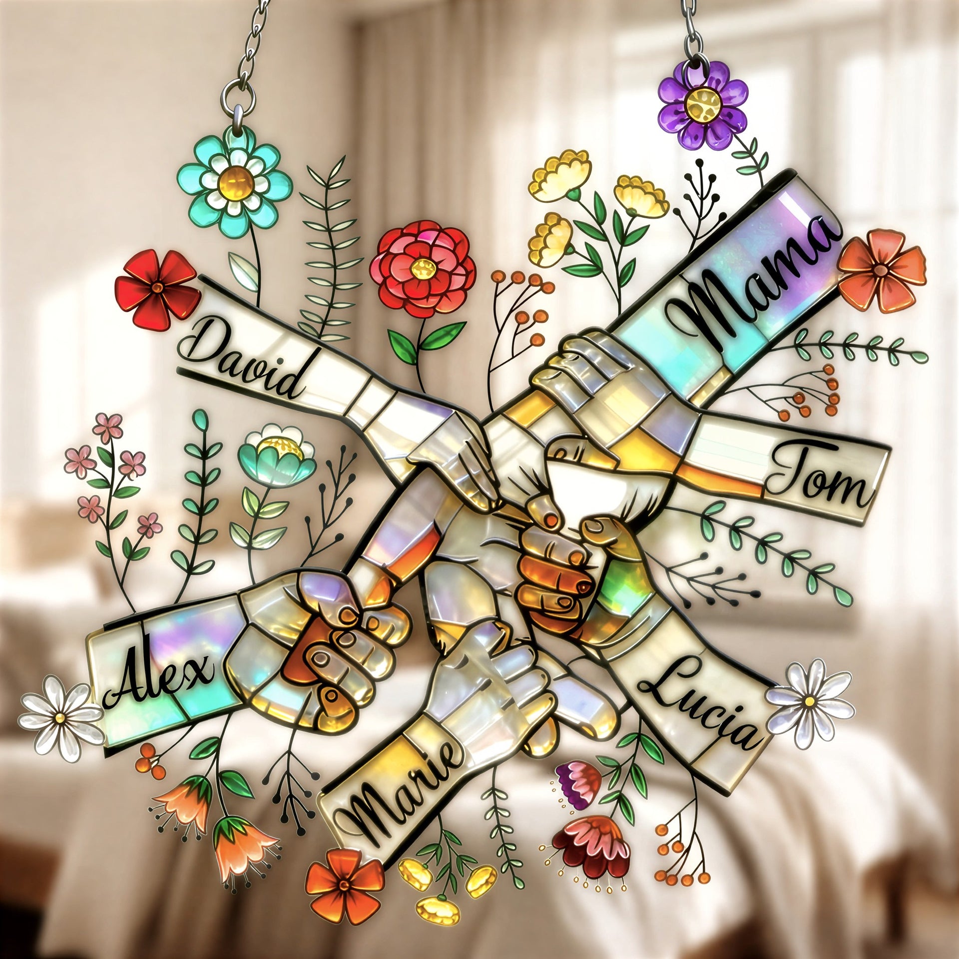 Personalized Family Hands SunCatcher – Mom with Children Names Keepsake Gift For Mom
