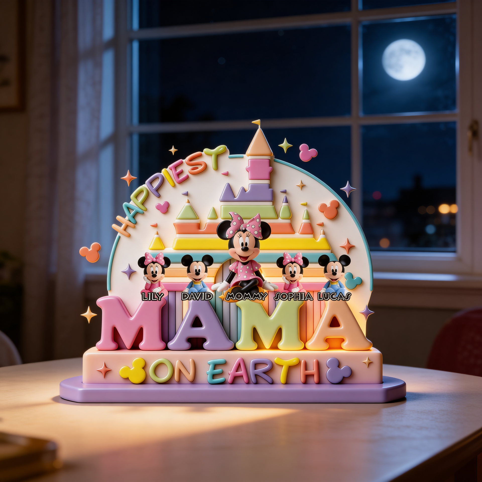 Personalized Mama & Kids Acrylic Plaque – Cute Cartoon Family Decor Gift For Mom
