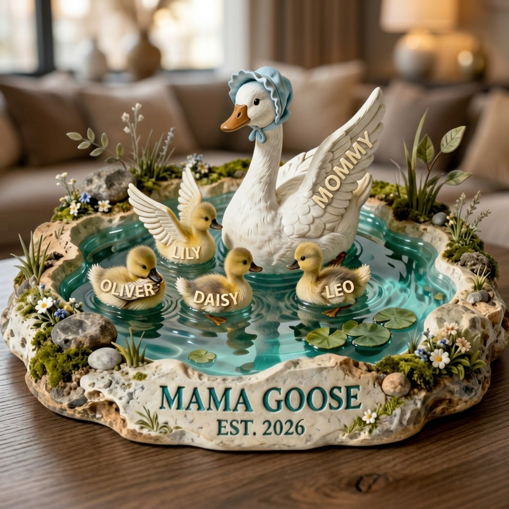 Custom Mama Goose Plaque – Personalized Mom And Ducklings Name Sign – Custom Shape Mother’s Day Gift For Mom