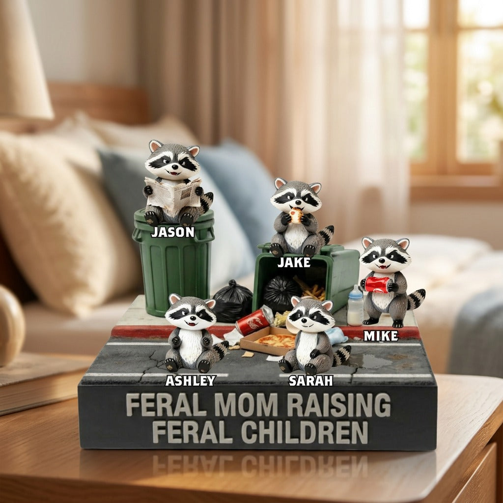 Funny Feral Mom Plaque – Personalized Custom Shape Mom Gift – Feral Mom Raising Feral Children Sign