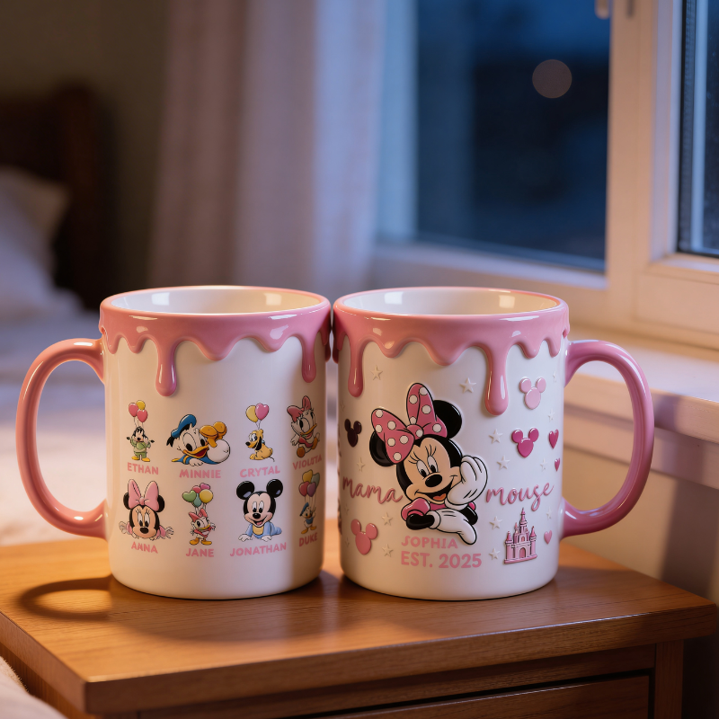 Custom Cartoon Mama Coffee Mug with Children Names – Personalized Family Gift For Mom
