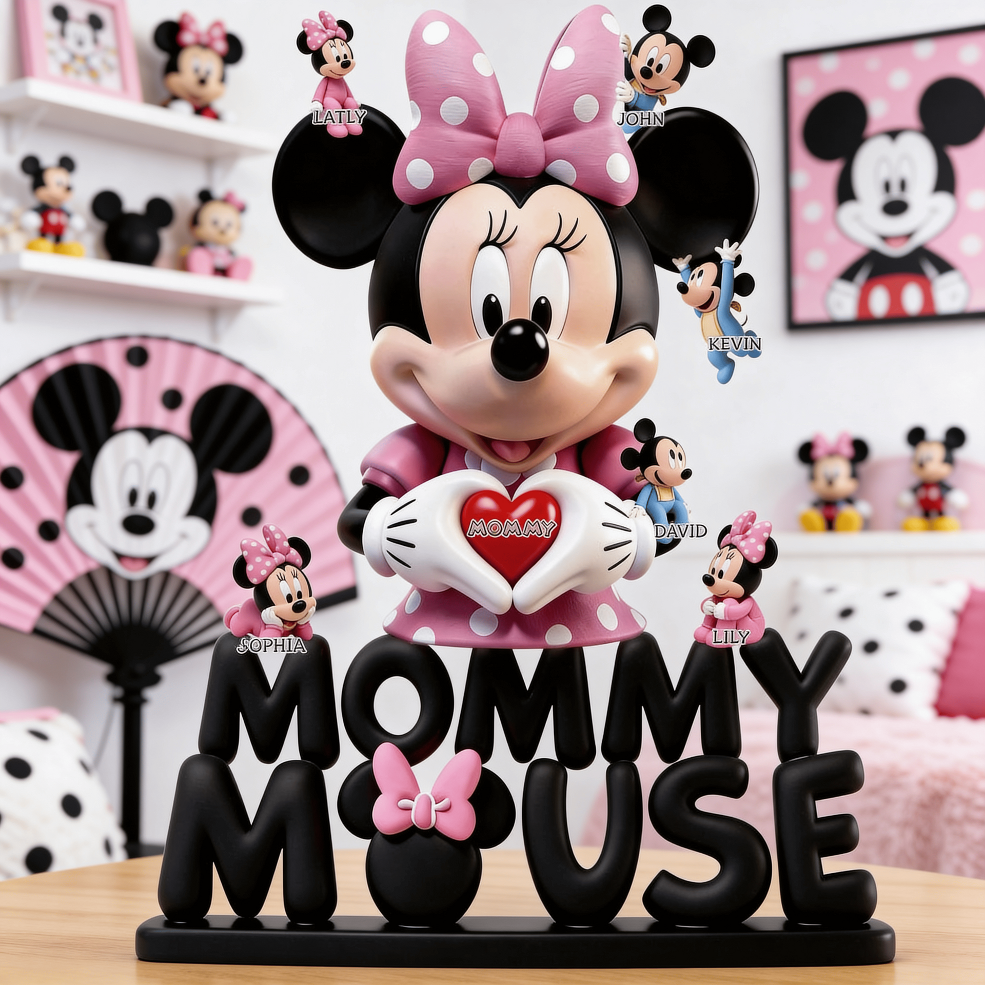Custom Name Mommy Mouse Acrylic Plaque with Children – Cute Cartoon Family – Gift For Mom