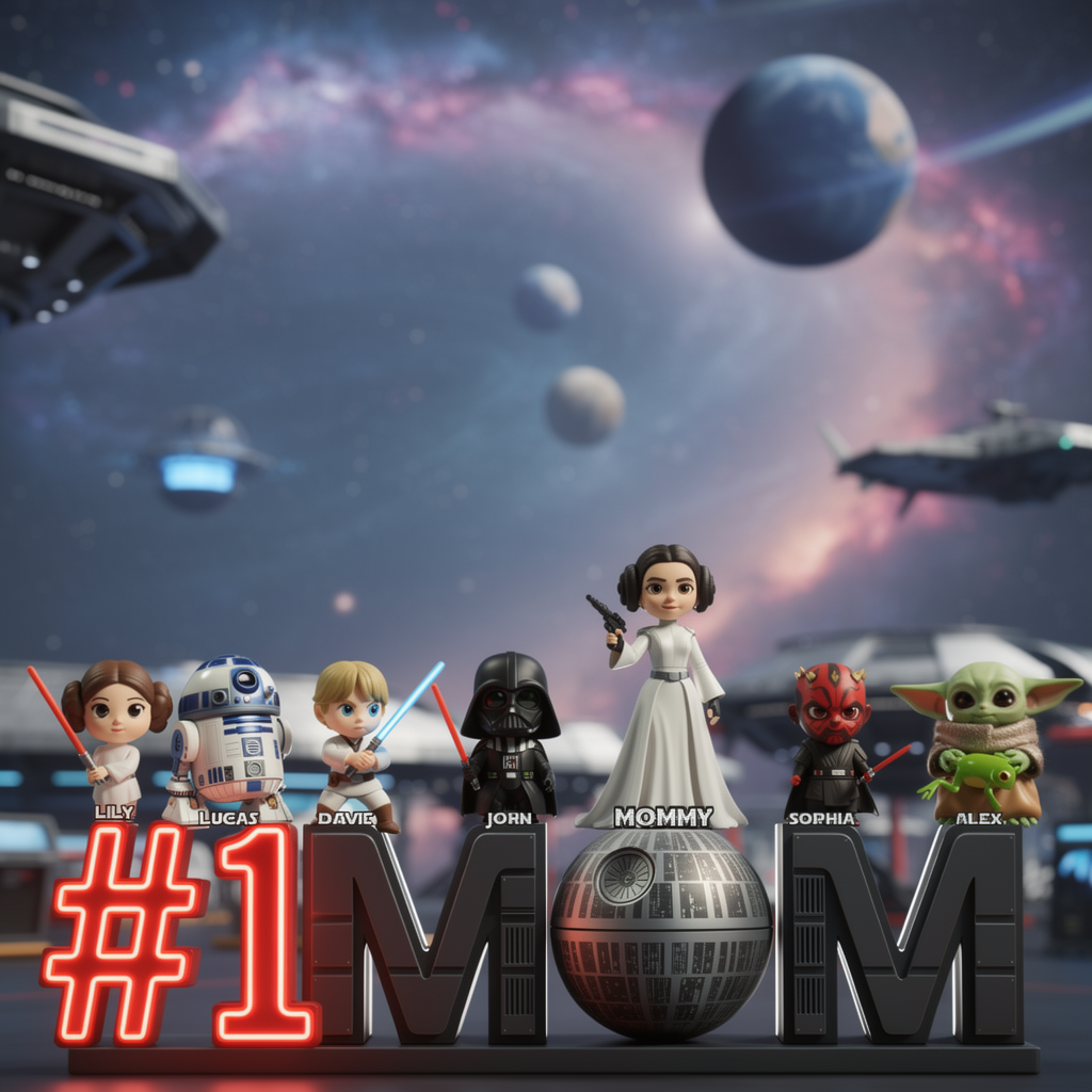 #1 Mom Personalized Space Family Acrylic Plaque with Kids Names Gift For Mom