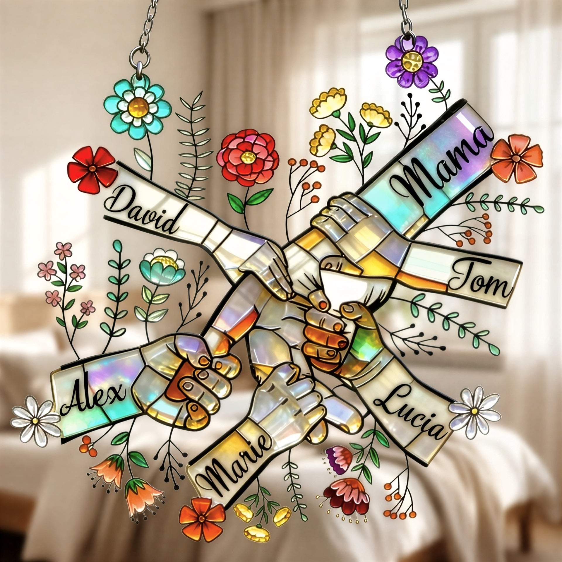 Personalized Family Hands SunCatcher – Mom with Children Names Keepsake Gift For Mom