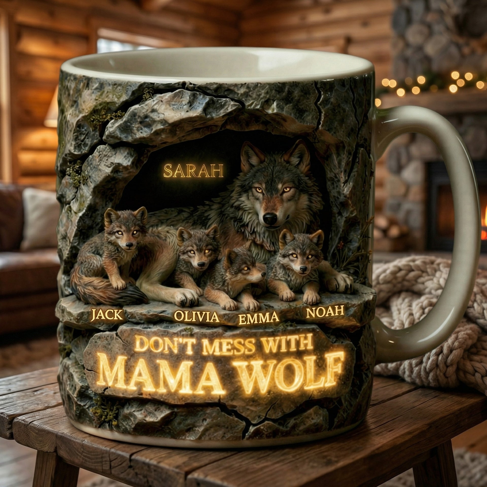Personalized Mama Wolf Mug with Kids Names – Custom Family Coffee Cup Gift For Mom