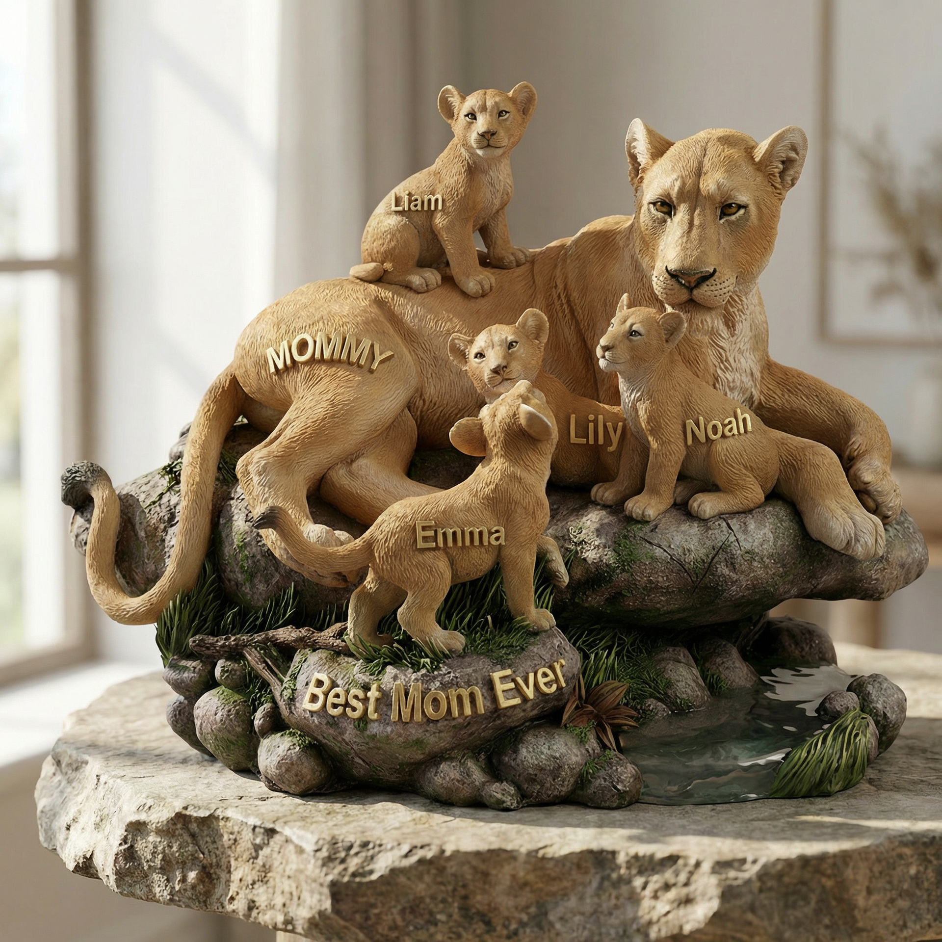 Personalized Lion Family Acrylic Plaque – Best Mom Ever Custom Name Sign Gift For Mom