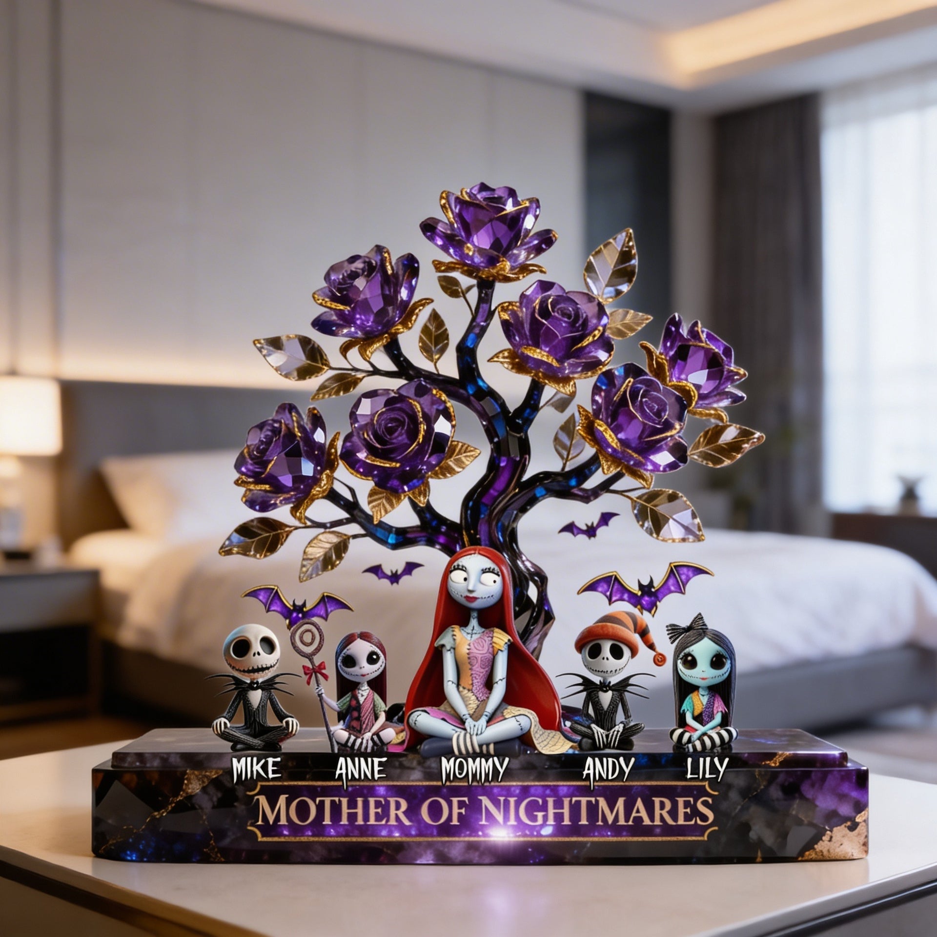 Custom Gothic Mom Plaque – Personalized Family Name Halloween Decor – Mother Of Nightmares Custom Shape Gift For Mom