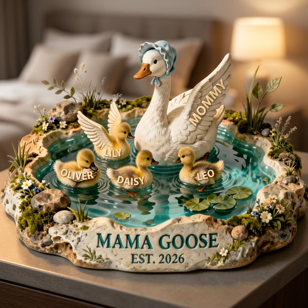Custom Mama Goose Plaque – Personalized Mom And Ducklings Name Sign – Custom Shape Mother’s Day Gift For Mom