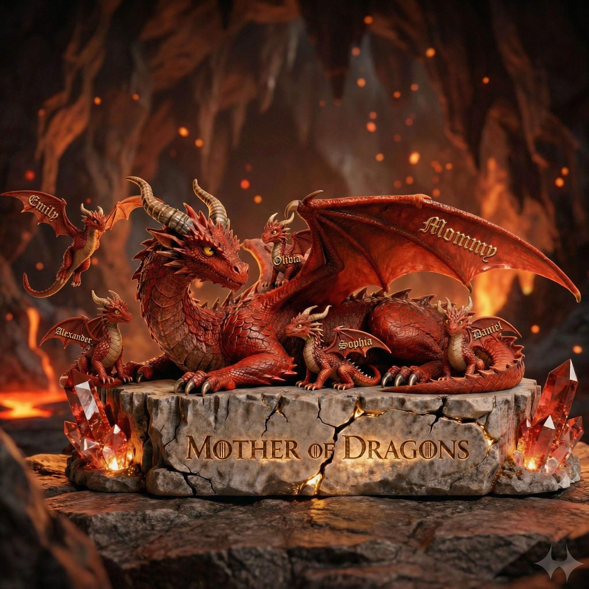 Custom Fantasy Dragon Mom Acrylic Plaque with Kids Names – Family Decor Gift For Mom