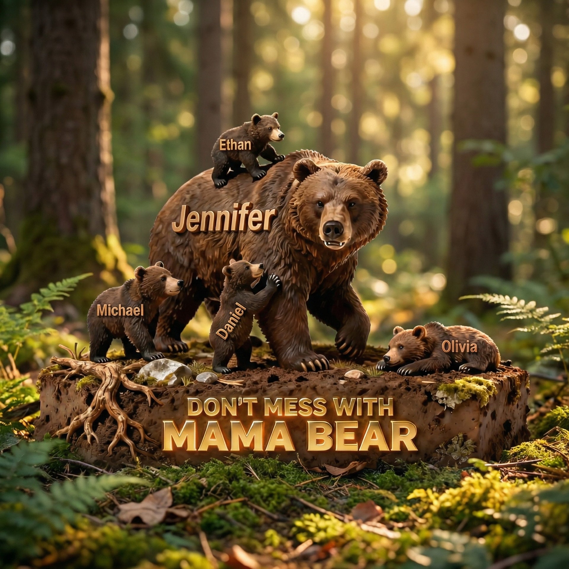 Dont Mess With Mama Bear Personalized Plaque Custom Gift For Mom With Children Names