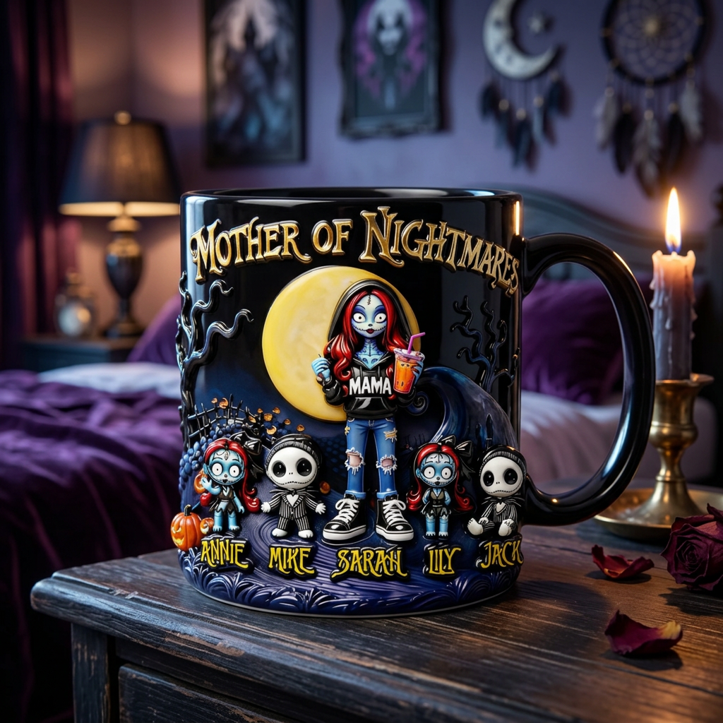 Mother of Nightmares Mug – Gothic Mom Halloween Mug – Personalized Kids Names