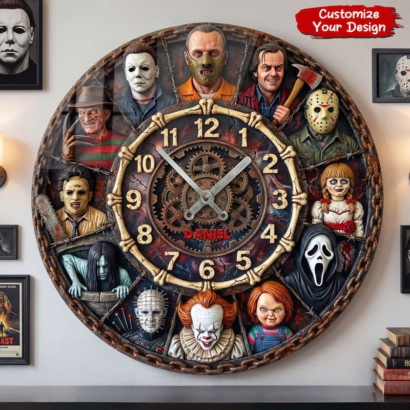 Personalized Horror Wall Clock with Name – Dark Gothic Horror Home Decor
