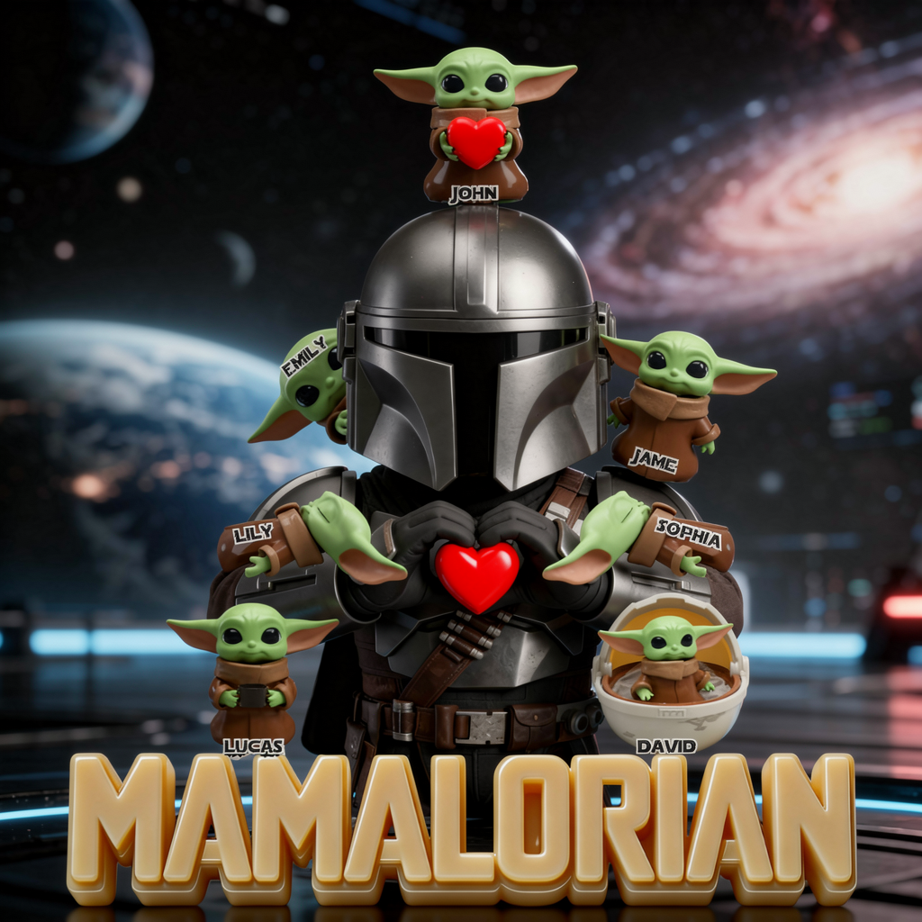 Personalized Mamalorian Space Family Acrylic Plaque – Mom with Kids Names Keepsake Gift For Mom