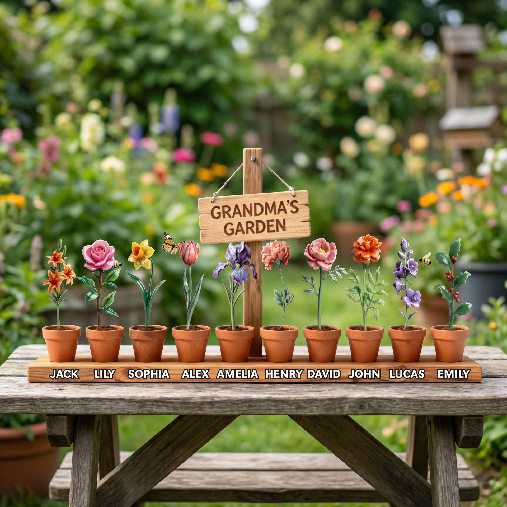 Personalized Grandma’s Garden Acrylic Plaque with Kids Names ,Gift For Mom & Grandma