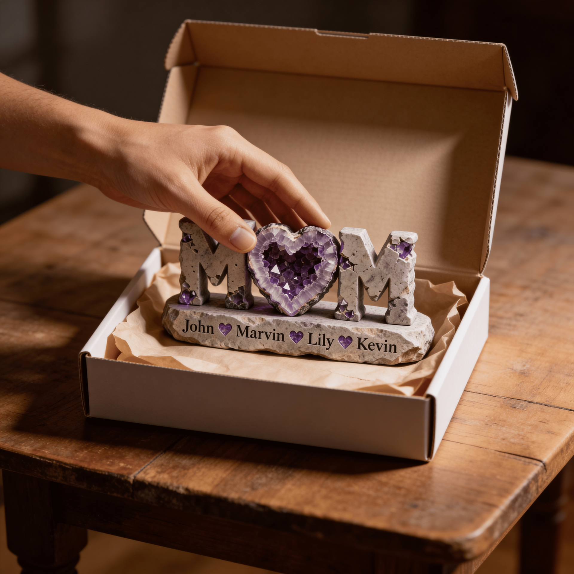 Personalized MOM Heart Acrylic Plaque with Family Names, Gift For Mom