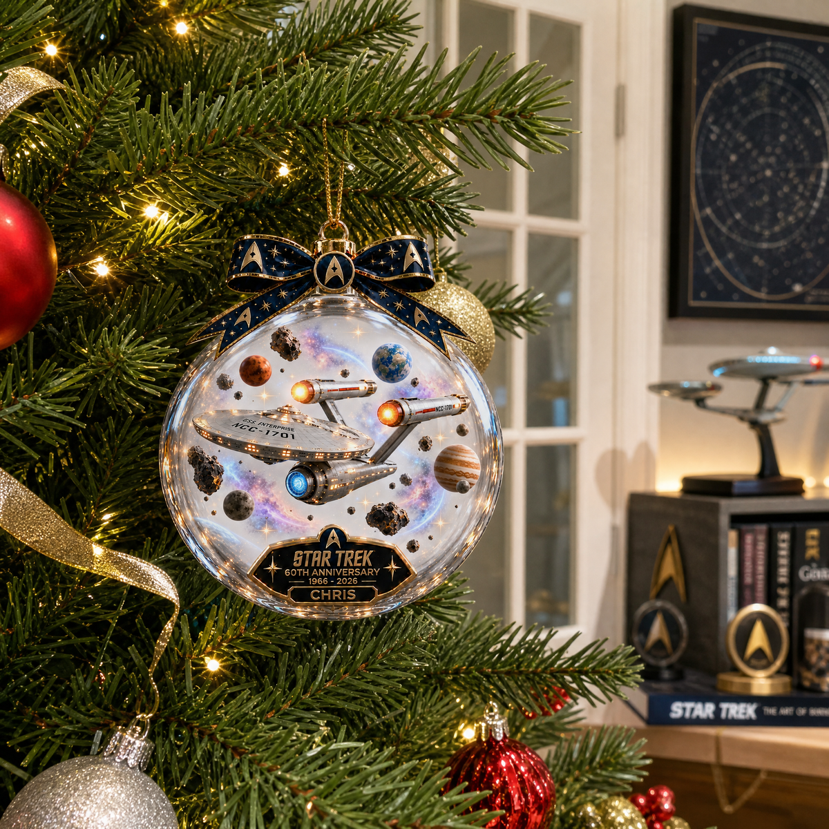 Custom Space Ship Christmas Ornament With Name, Personalized Galaxy Holiday Decoration, Gift for Sci Fi Fans and Collectors