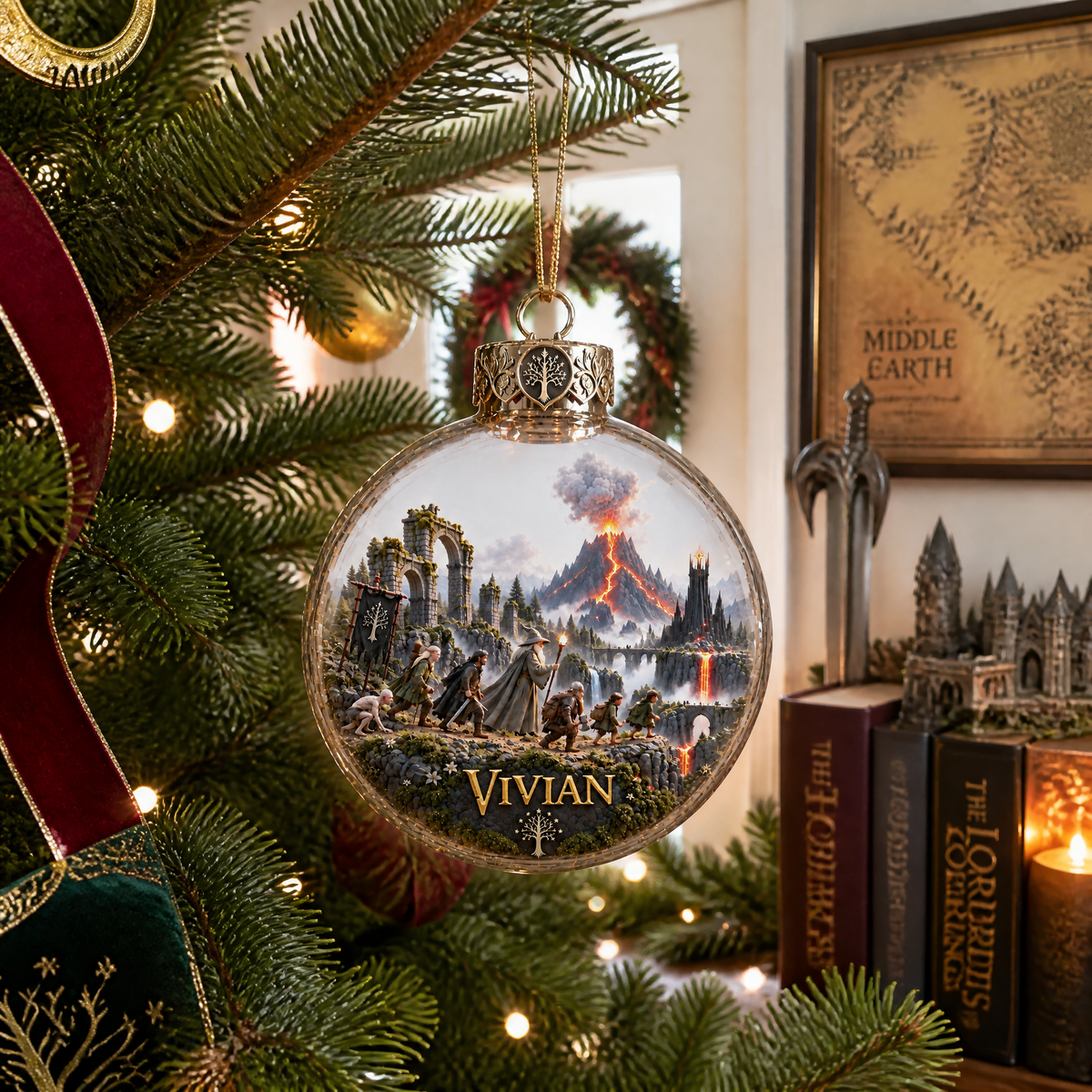 Custom Fantasy Christmas Ornament With Name, Personalized Medieval Adventure Tree Decoration, Gift for Fantasy Fans and Collectors
