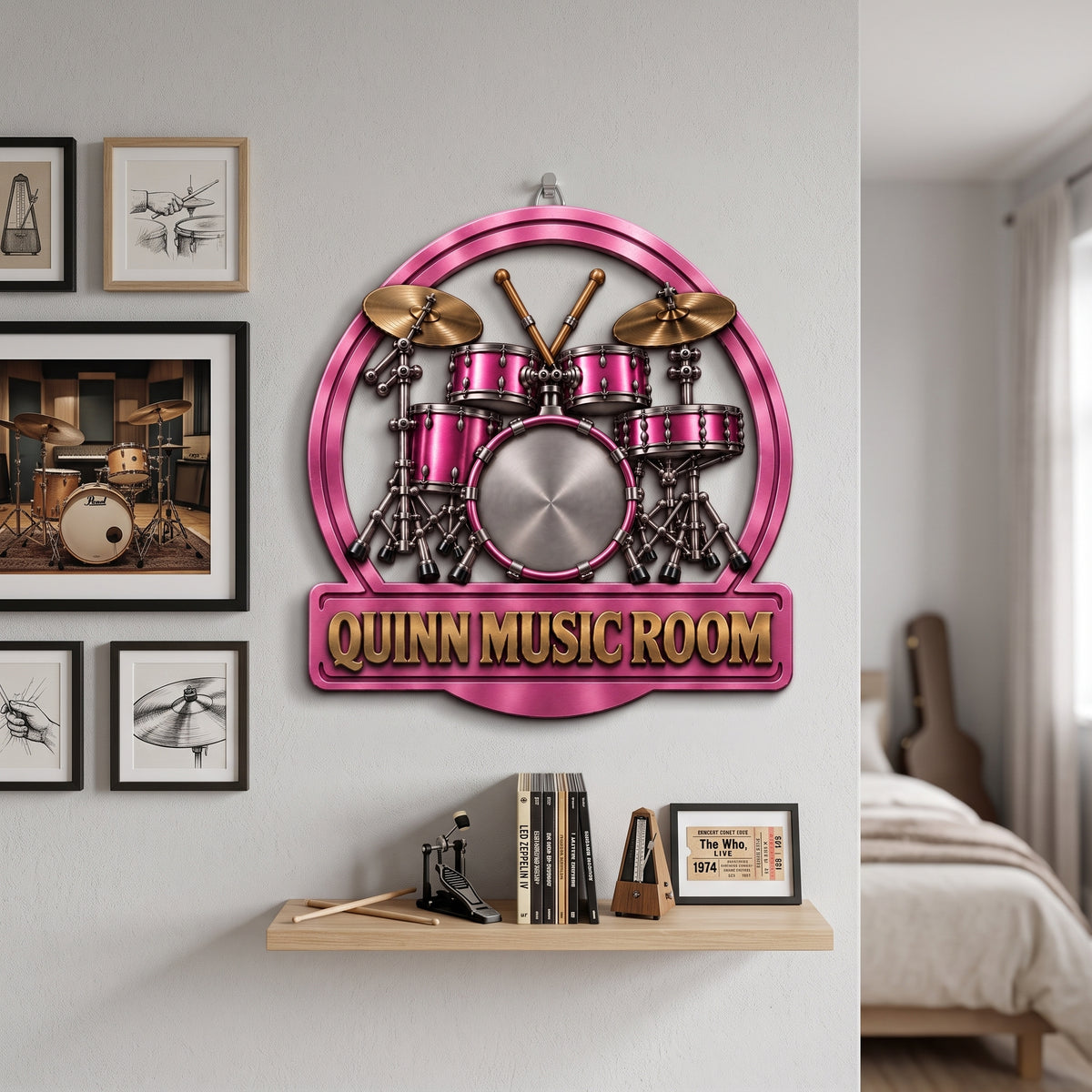Custom Drum Metal Sign With Name, Personalized Music Room Wall Decor, Gift for Drummers and Music Lovers hn26092026thg