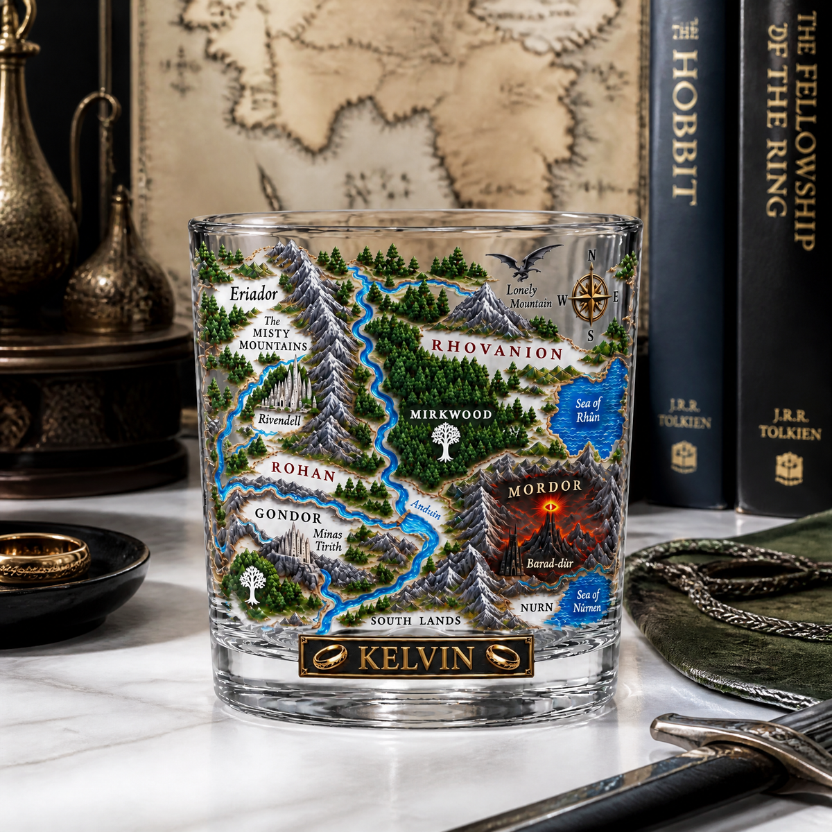 Fantasy Map Glass With Custom Name, Personalized Adventure Drinkware, Gift for Fantasy Fans and Collectors hn24092026