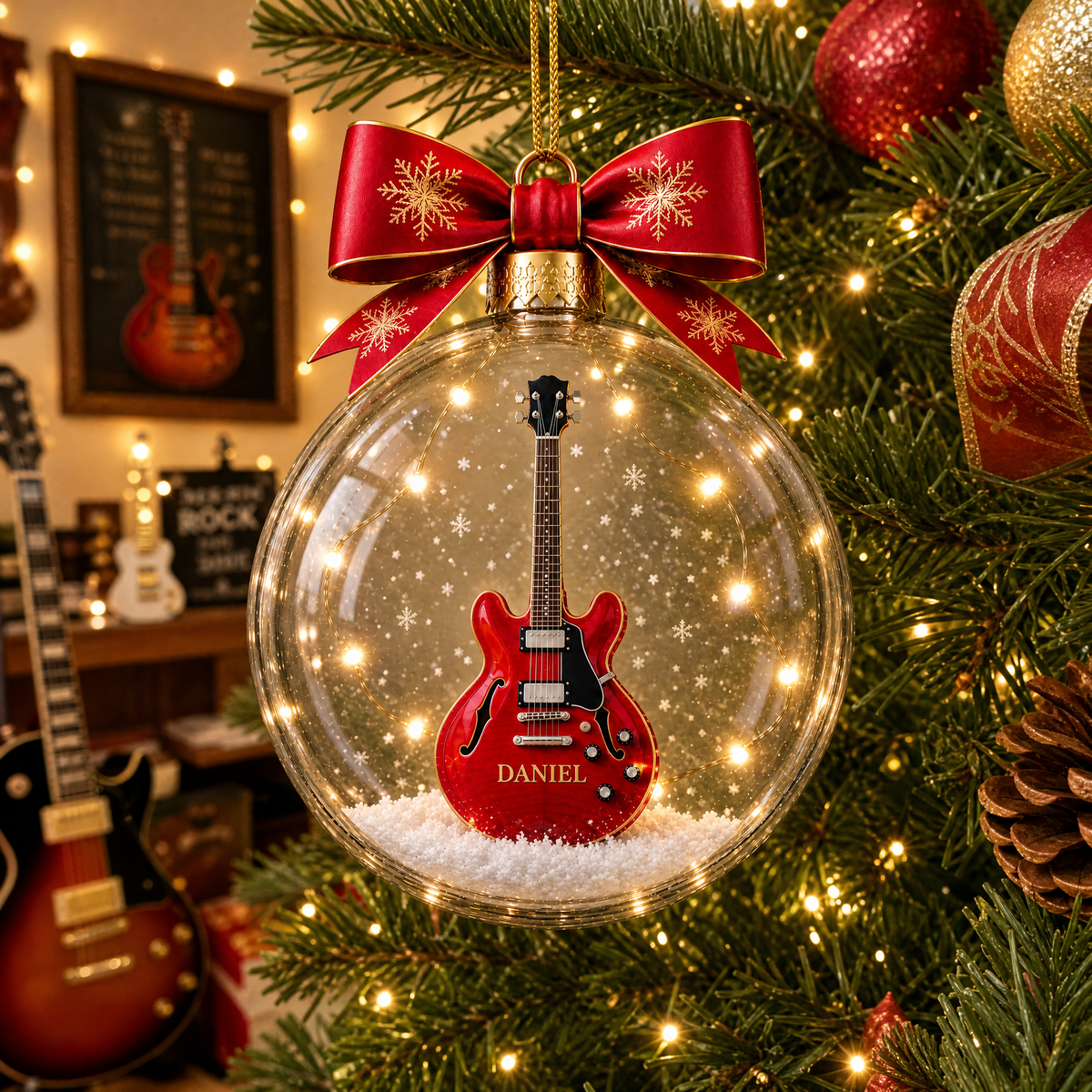 Custom Guitar Christmas Ornament With Name, Personalized Music Holiday Decoration, Gift for Guitar Players and Music Lovers hn18092026