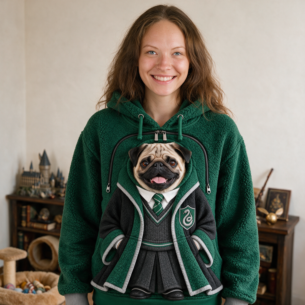 Wizard House Pet Soft Fleece Hoodie, Pet Carrying Sweatshirt, Unique Gift for Fantasy Fans and Pet Lovers hn16102026