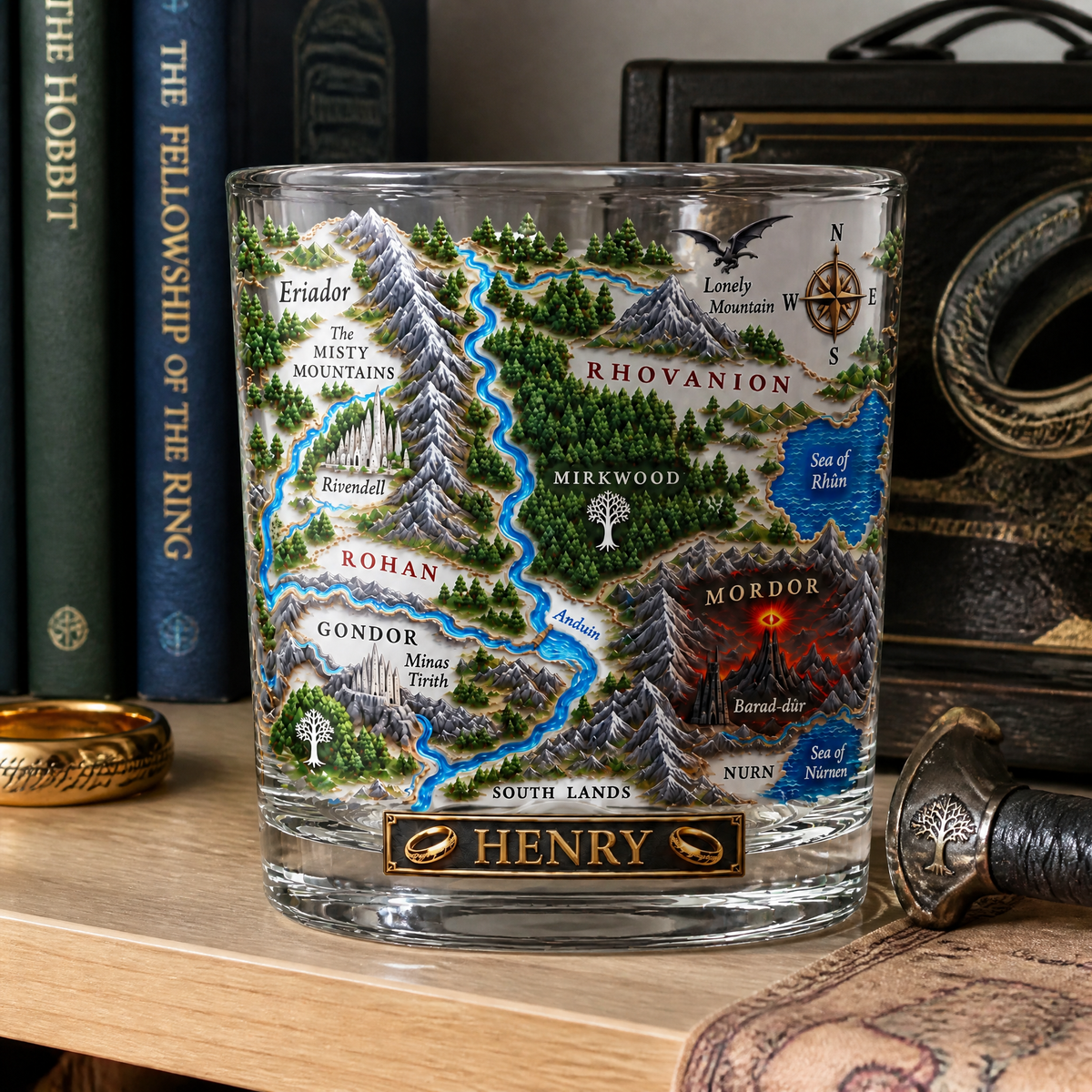 Fantasy Map Glass With Custom Name, Personalized Adventure Drinkware, Gift for Fantasy Fans and Collectors hn24092026