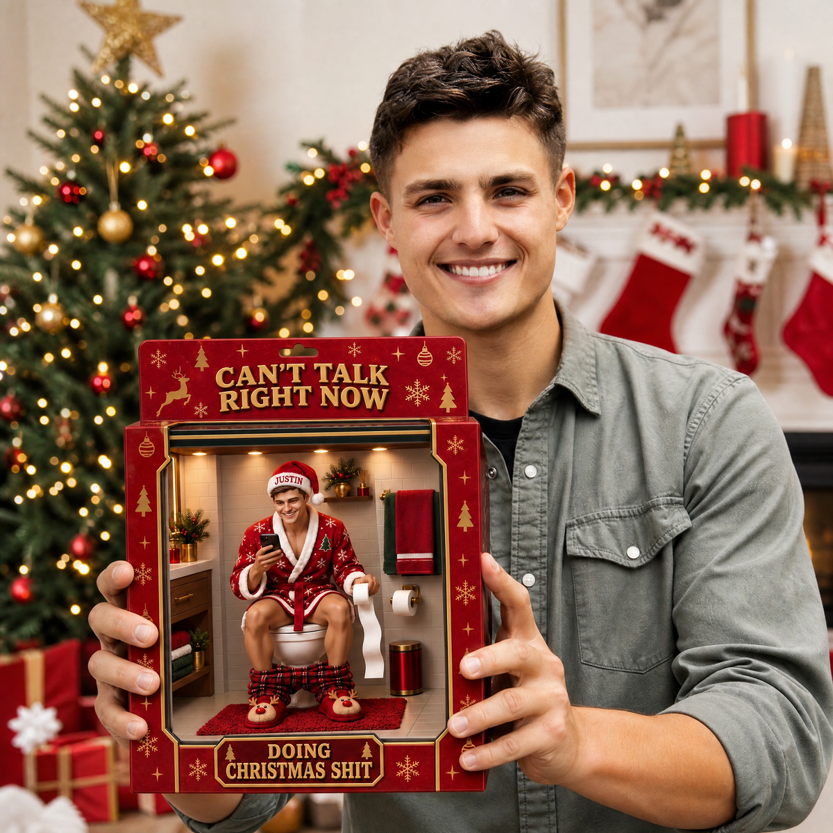 Funny Christmas Box Plaque With Custom Photo and Name, Personalized Holiday Display Gift for Friends and Family hn14092026