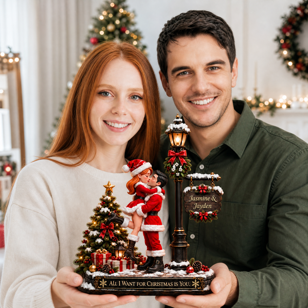 Custom Couple Christmas Plaque With Photo and Name, Personalized Romantic Holiday Decoration, Gift for Couples and Loved Ones hn10092026