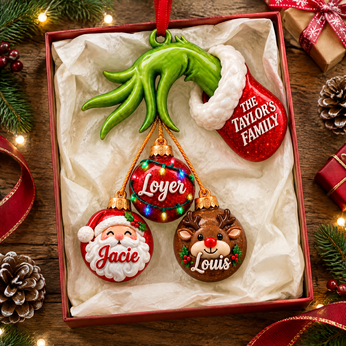 Funny Christmas Ornament With Custom Family Name, Personalized Hanging Baubles With Individual Names, Unique Holiday Gift for Families hn16102026