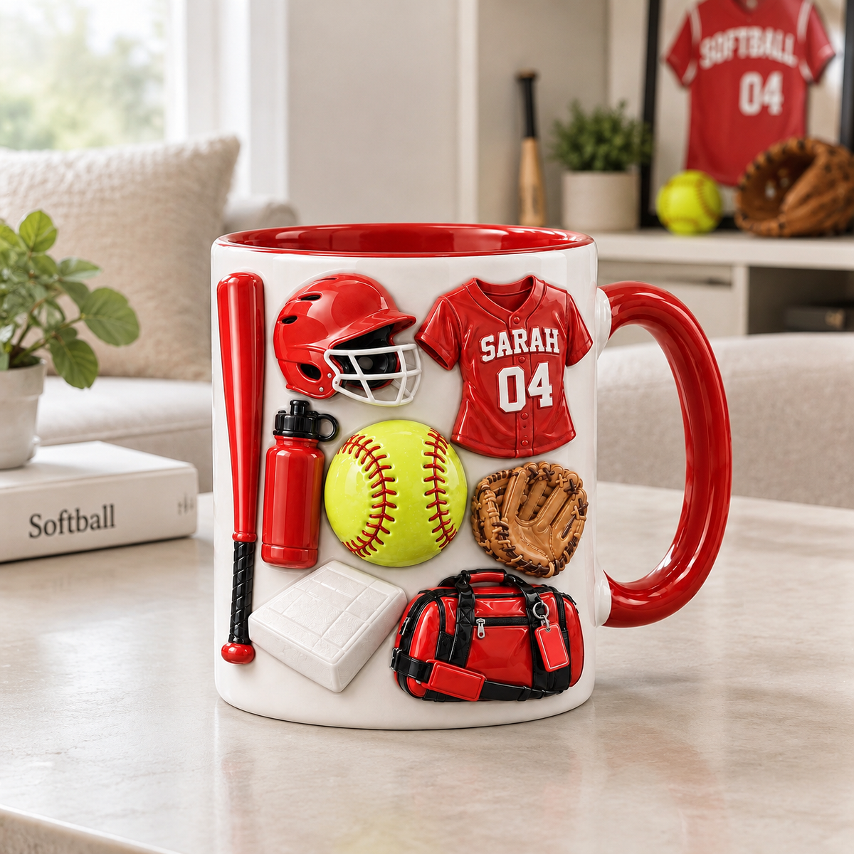 Custom Softball Mug With Name and Number, Personalized Purple Sports Coffee Cup, Softball Gear Drinkware Gift for Players and Fans hn19102026