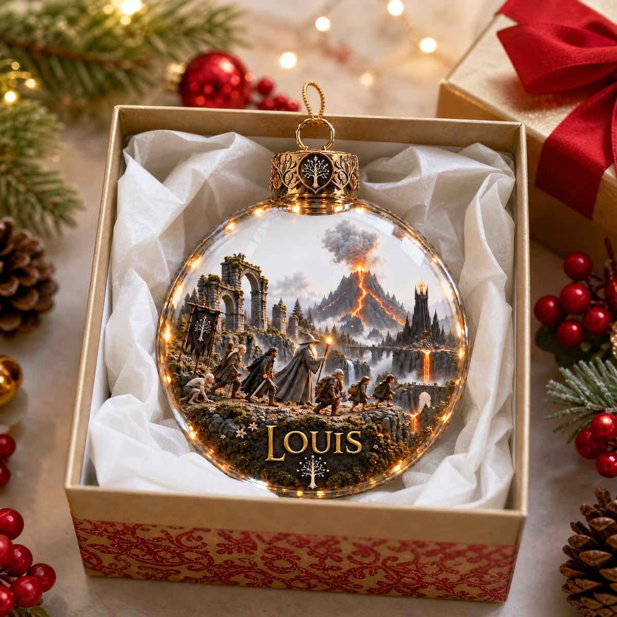 Custom Fantasy Christmas Ornament With Name, Personalized Medieval Adventure Tree Decoration, Gift for Fantasy Fans and Collectors